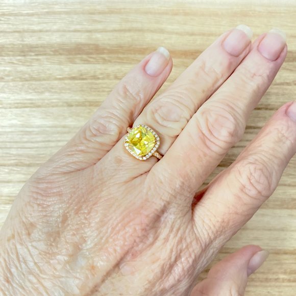 Cushion Cut Citrine Halo Ring - Gold Plating over 925 Sterling Silver - Picture 4 of 5